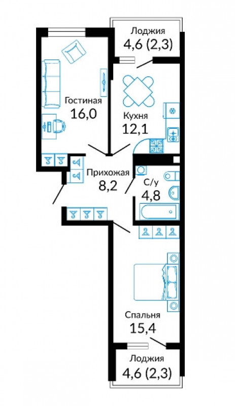 Планировка квартиры 2-комнатная